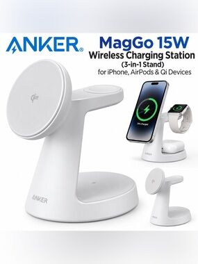 Anker MagGo 15W Wireless Charging Station (3-in-1 Stand) for iPhone AirPods & Qi